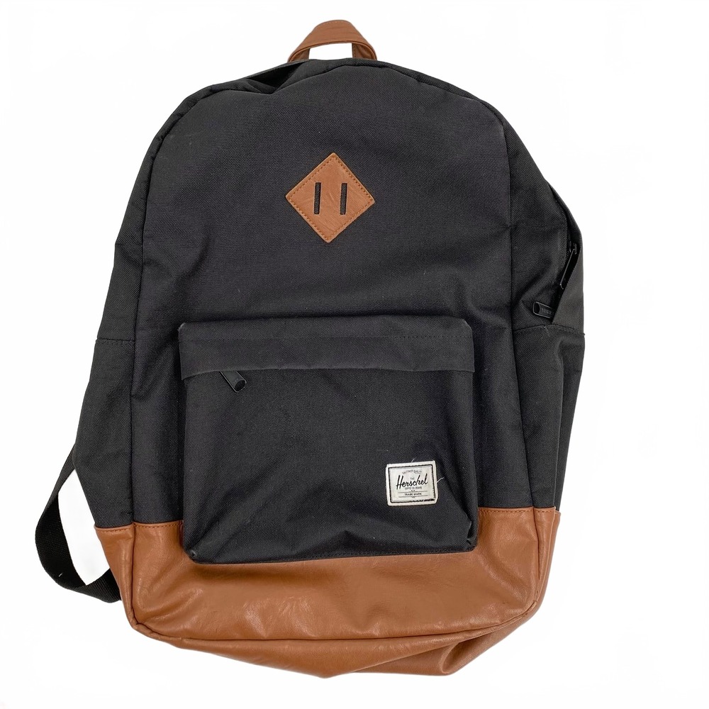 Herschel Black Backpack | Black Faux Leather Bottom, OS